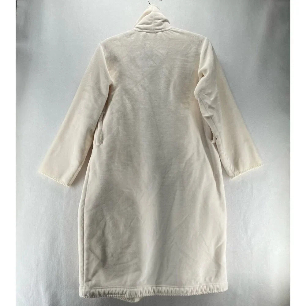 Pottery Barn Robe Womens Size Small Plush Fleece Lined Shawl Wrap Belted Ivory - Picture 5 of 12